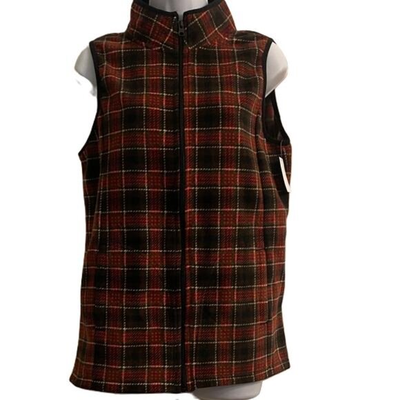 Laura Scott Jackets & Blazers - Laura Scott Zip-up Sleeveless Red and Black Plaid Vest, Medium